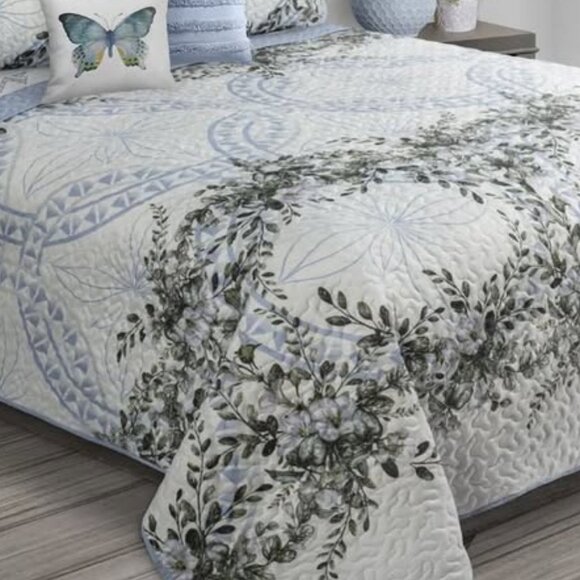 New Oasis Blue DoubleQueen (DQ) Size 3 PC Beautiful Floral Quilt Set - Picture 3 of 4